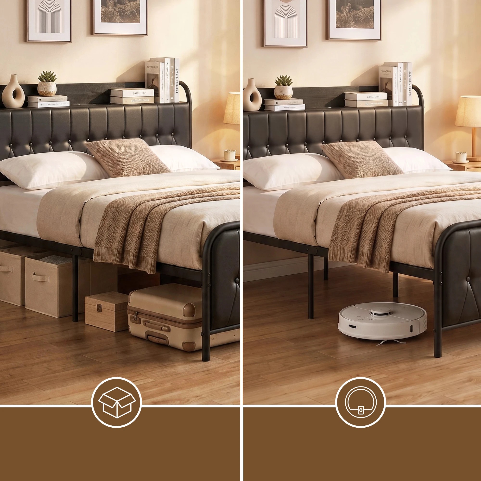7 Artiss Double Bed Frame with Storage Headboard SAA Certified Charging Station - Black, 7 of 10
