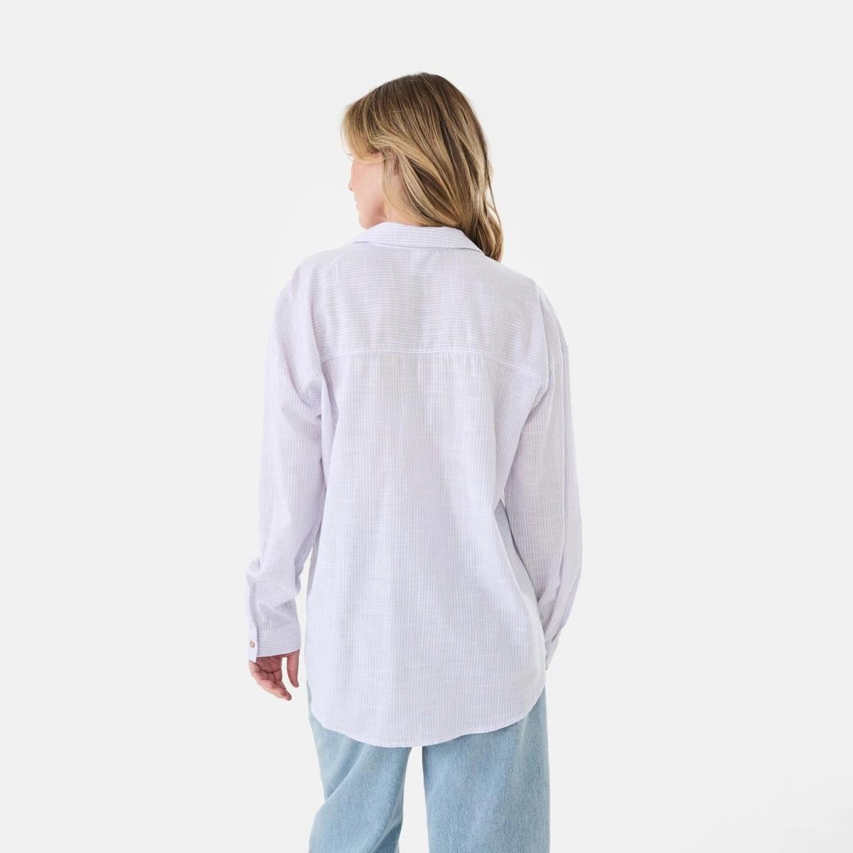 3 Long Roll Sleeve Cotton Shirt Purple Str, 3 of 6
