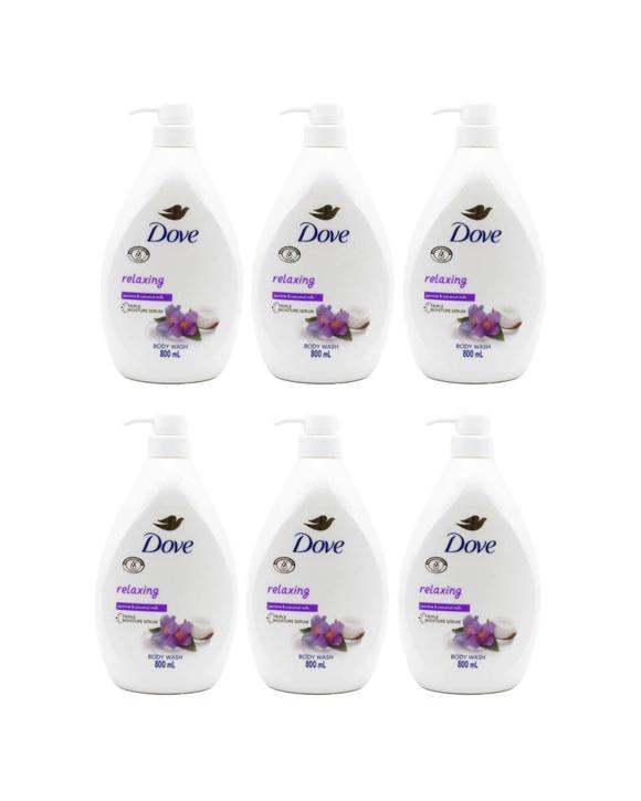 Dove Triple Moisture Serum 6PK Body Wash 800ml Jasmine Coconut Milk Scent - White