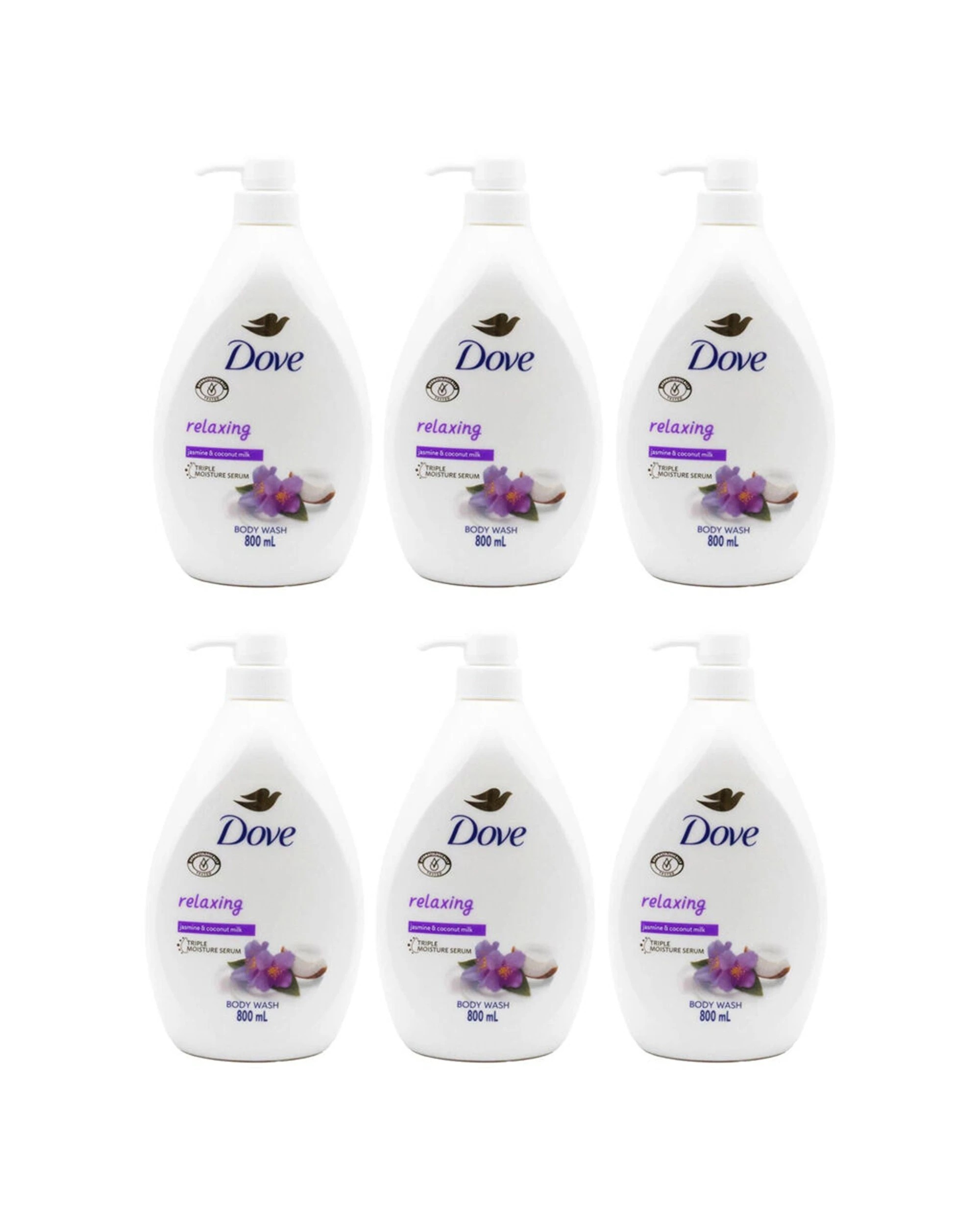 1 Dove Triple Moisture Serum 6PK Body Wash 800ml Jasmine Coconut Milk Scent - White, 1 of 3