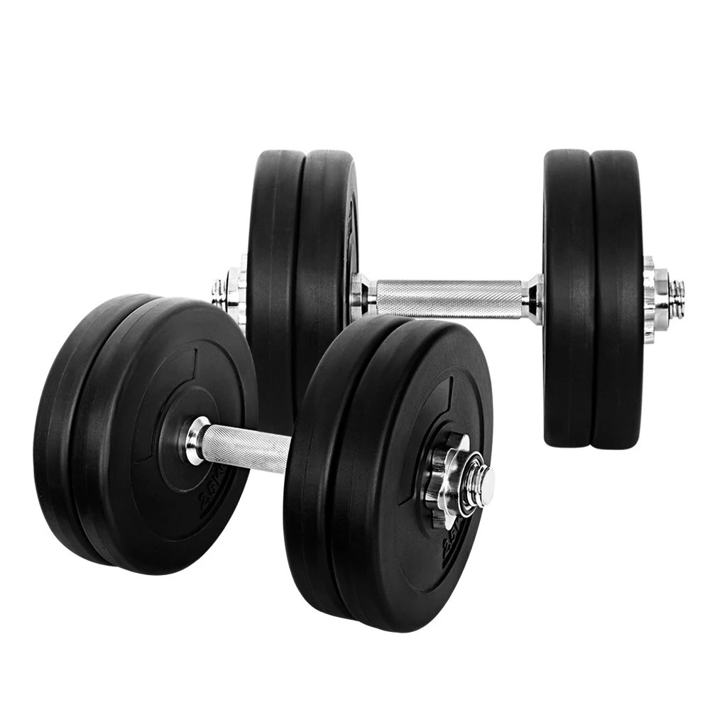 1 Everfit 25kg Dumbbell Set Weight Plates Dumbbells Lifting Bench - Silver, 1 of 6