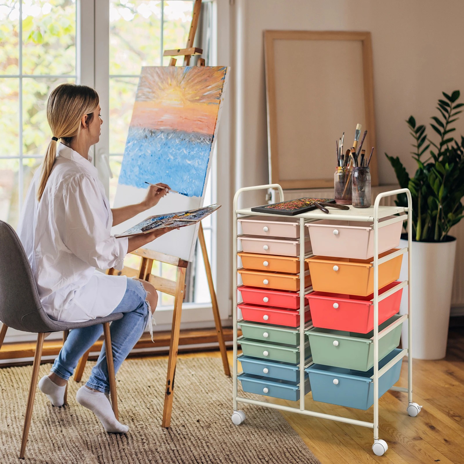 5 Costway 15 Drawers Rolling Storage Cart Mobile Utility Trolley - Multi, 5 of 6