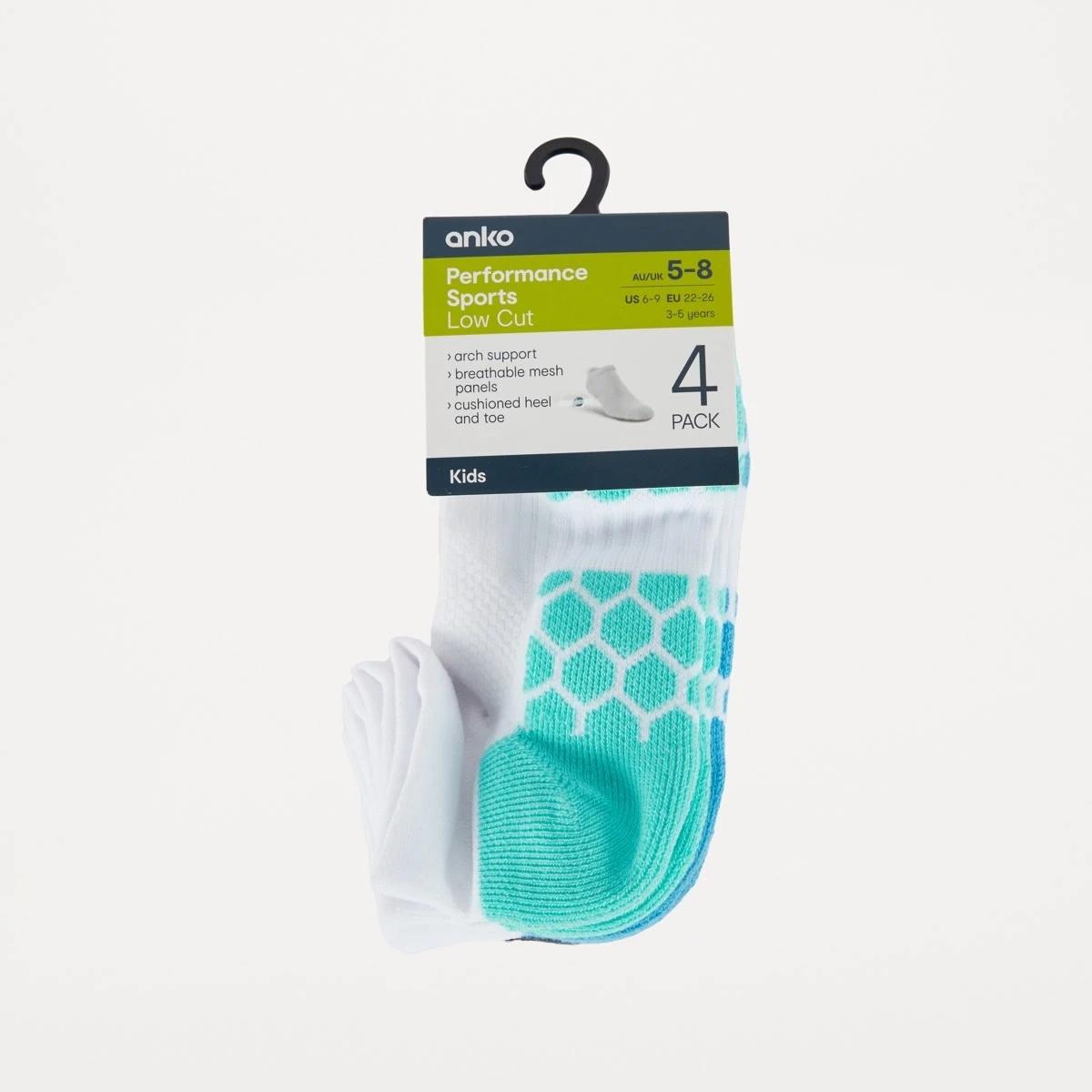 3 4 Pack Active Kids Performance Low Cut Socks NEON WHITE, 3 of 3
