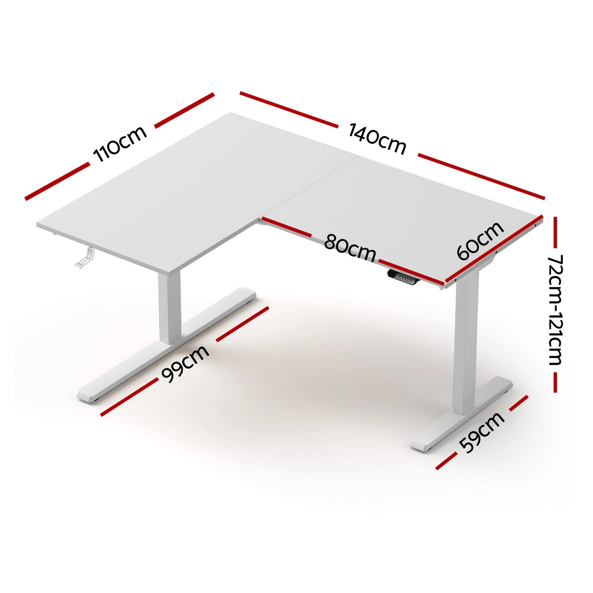 2 Artiss L-Shape Standing Desk Sit Stand Up Height Adjustable Electric Motorised - White, 2 of 8