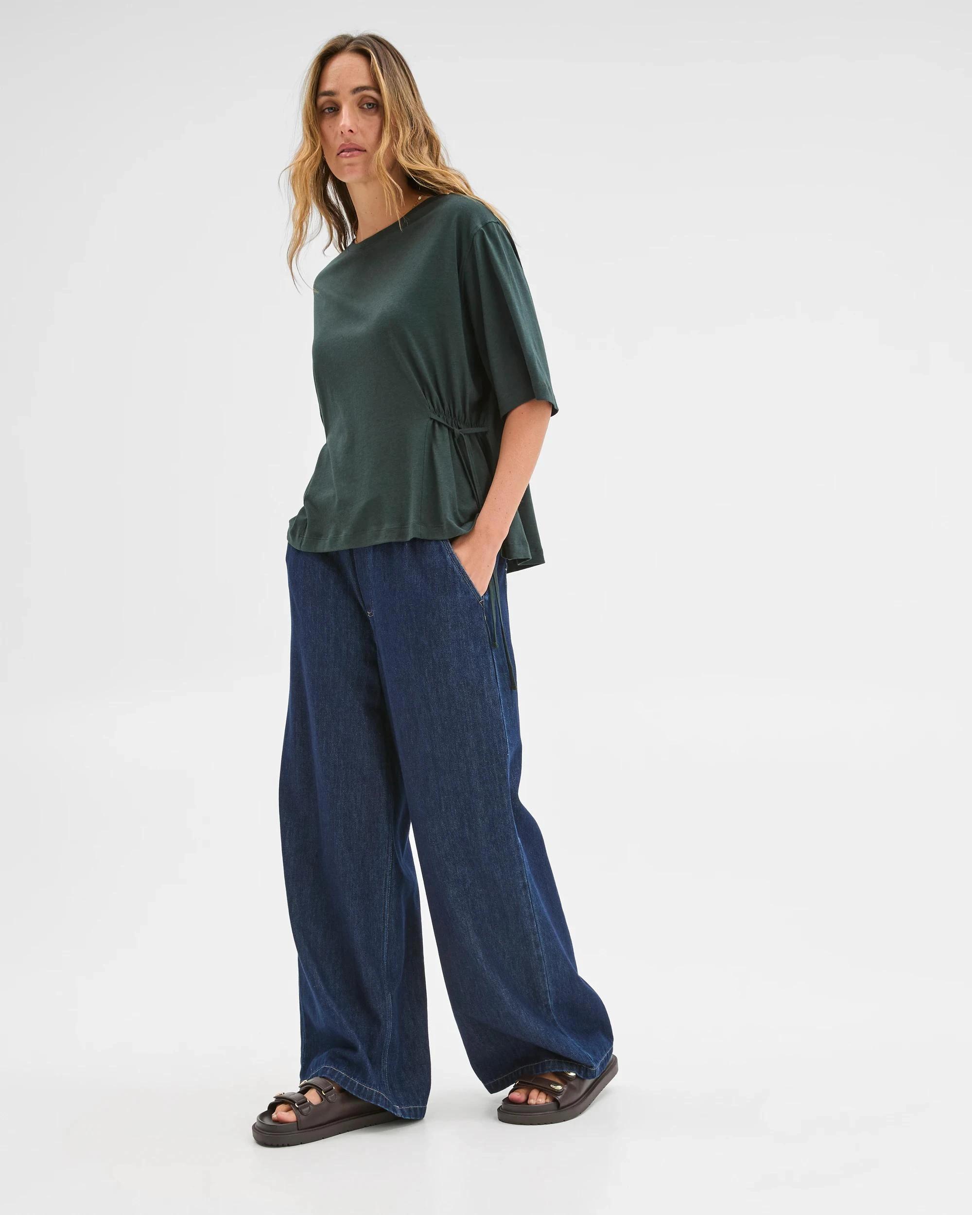 1 Target Woman Short Sleeve Tie Waist T-Shirt MIDNIGHT JADE, 1 of 6