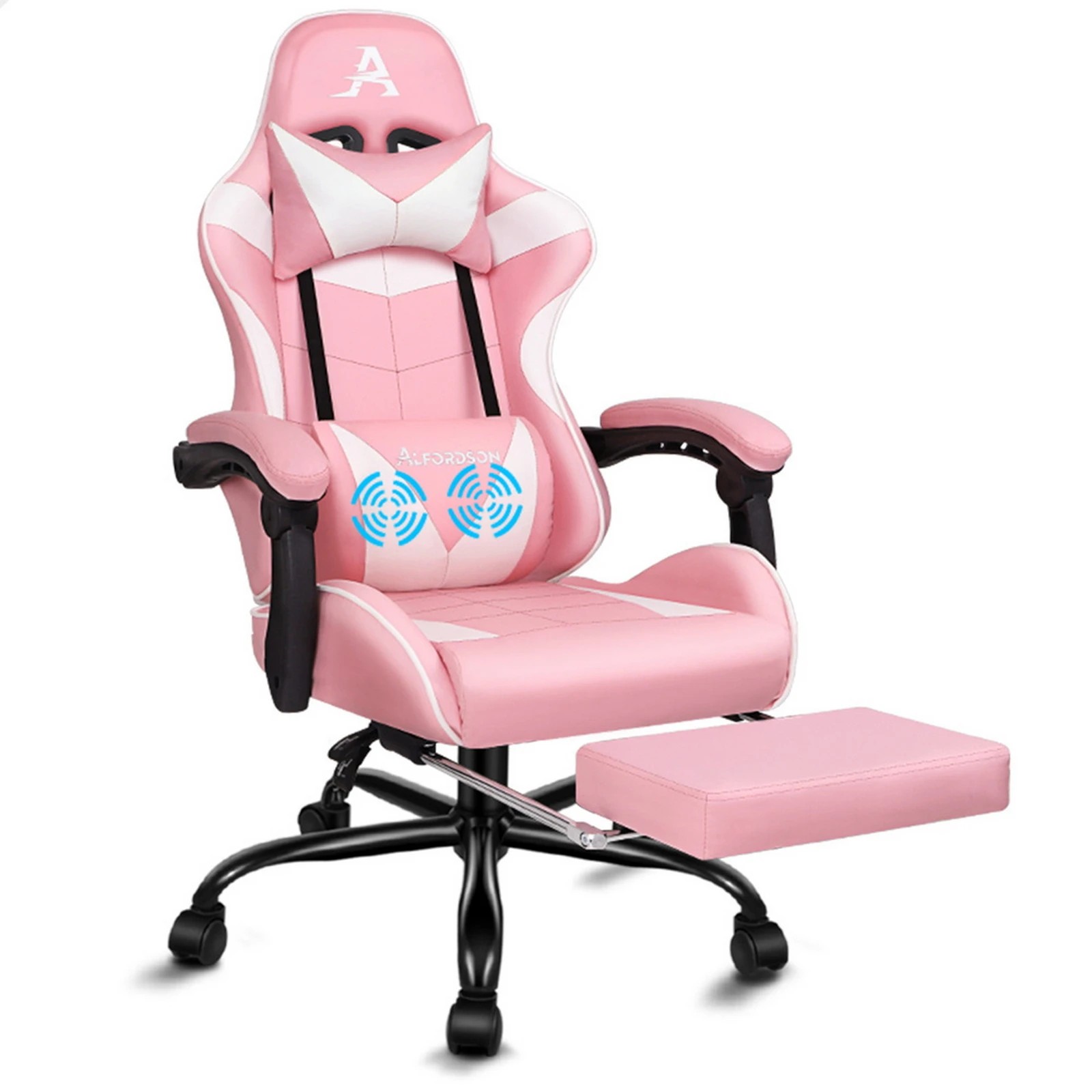 1 Alfordson Gaming Chair Office Executive Racing Footrest Seat PU Leather - Pink, 1 of 10