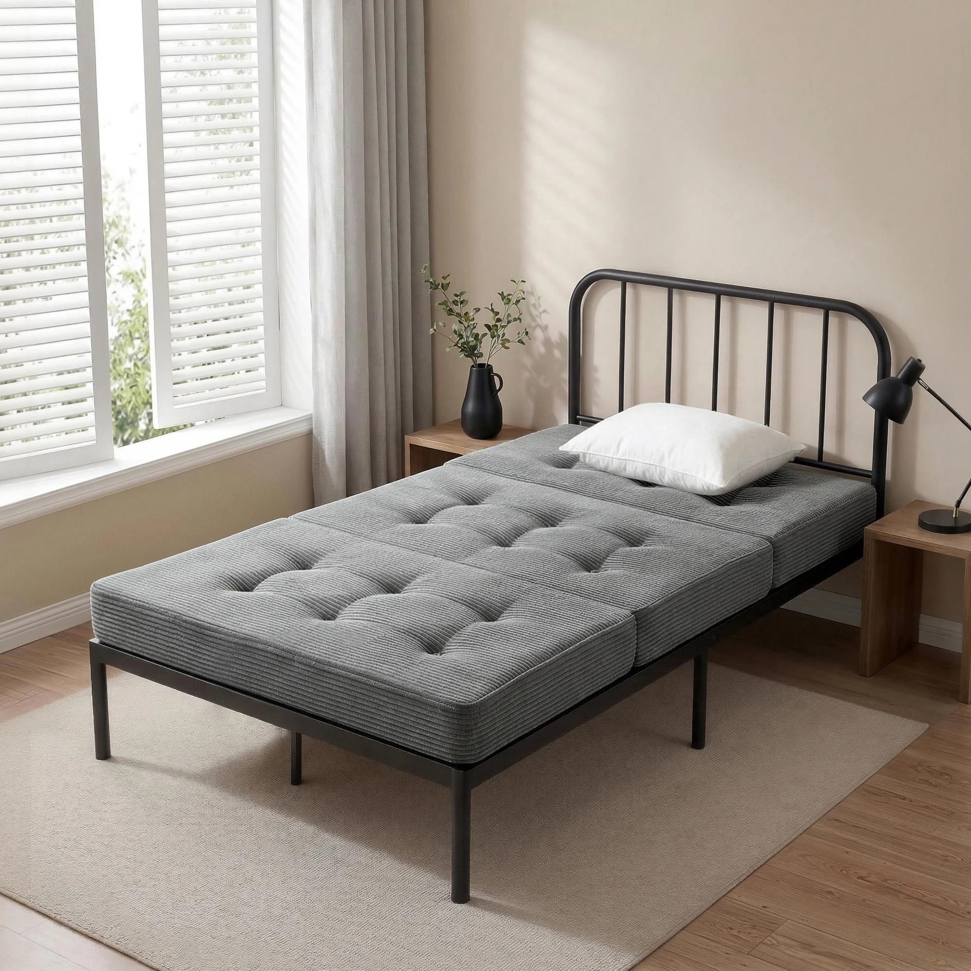 3 Giselle Bedding Single Folding Mattress 15cm Foldable Foam Portable Guest Sofa Bed Mat - Grey, 3 of 4