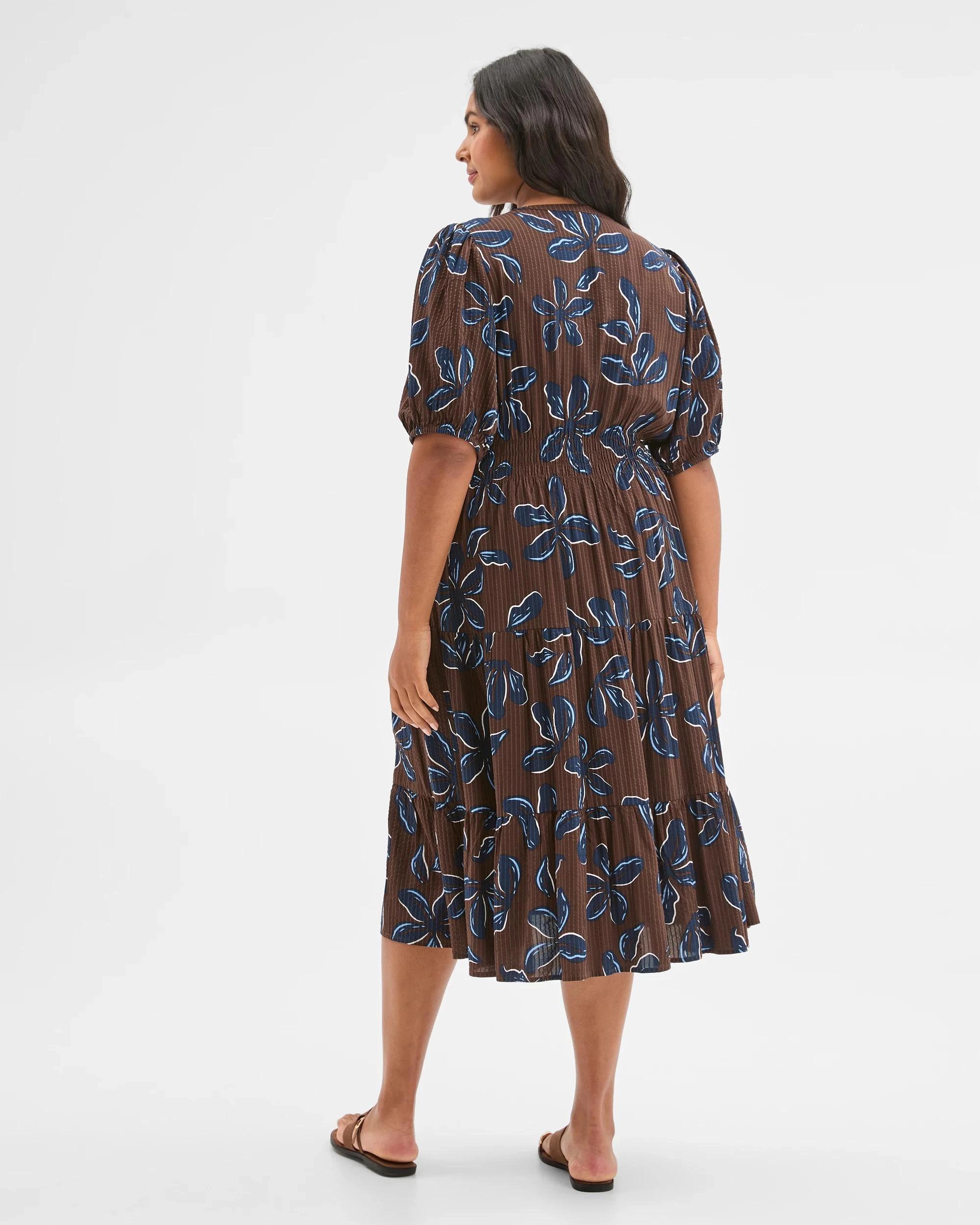 2 Target Curve Plus Size Australian Cotton Textured Woven Dress CHOCOLATE FLORAL, 2 of 4