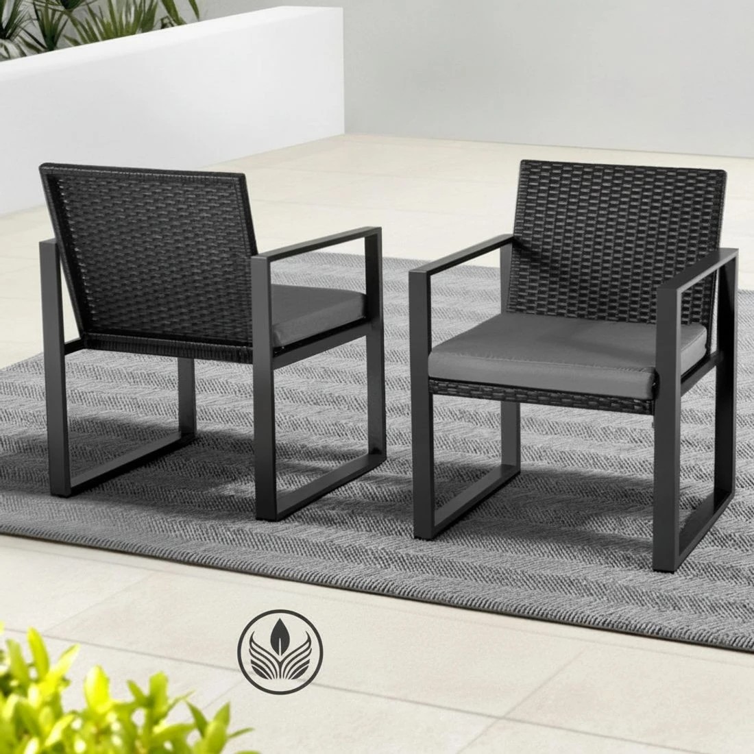 6 Gardeon 3PC Outdoor Bistro Set Patio Furniture Wicker Dining Chairs Table Cushion - Black, 6 of 7