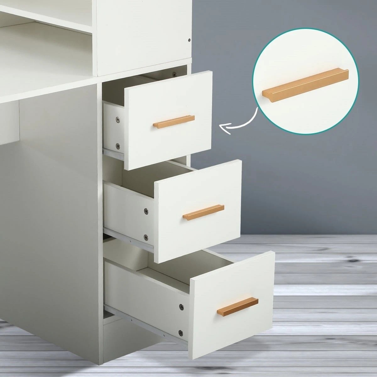 5 AUSWAY 120cm Computer Desk Hutch with Shelves and Drawers, 5 of 8