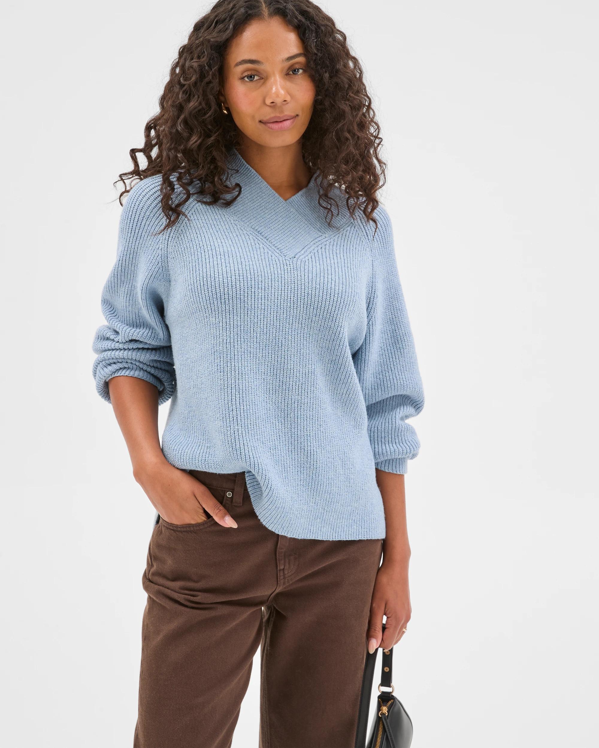 1 Target Woman High Wrap Neck Relaxed Jumper MID BLUE MARLE, 1 of 8