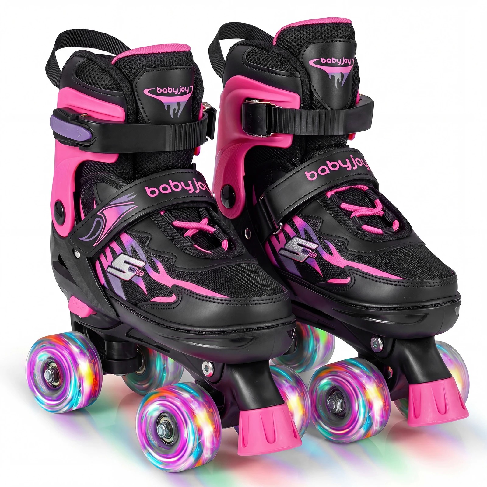 1 Costway 4-Size Adjustable Roller Skates Fun Quad Skating Shoes Roller Beginner Age 7-9 - Pink, 1 of 1