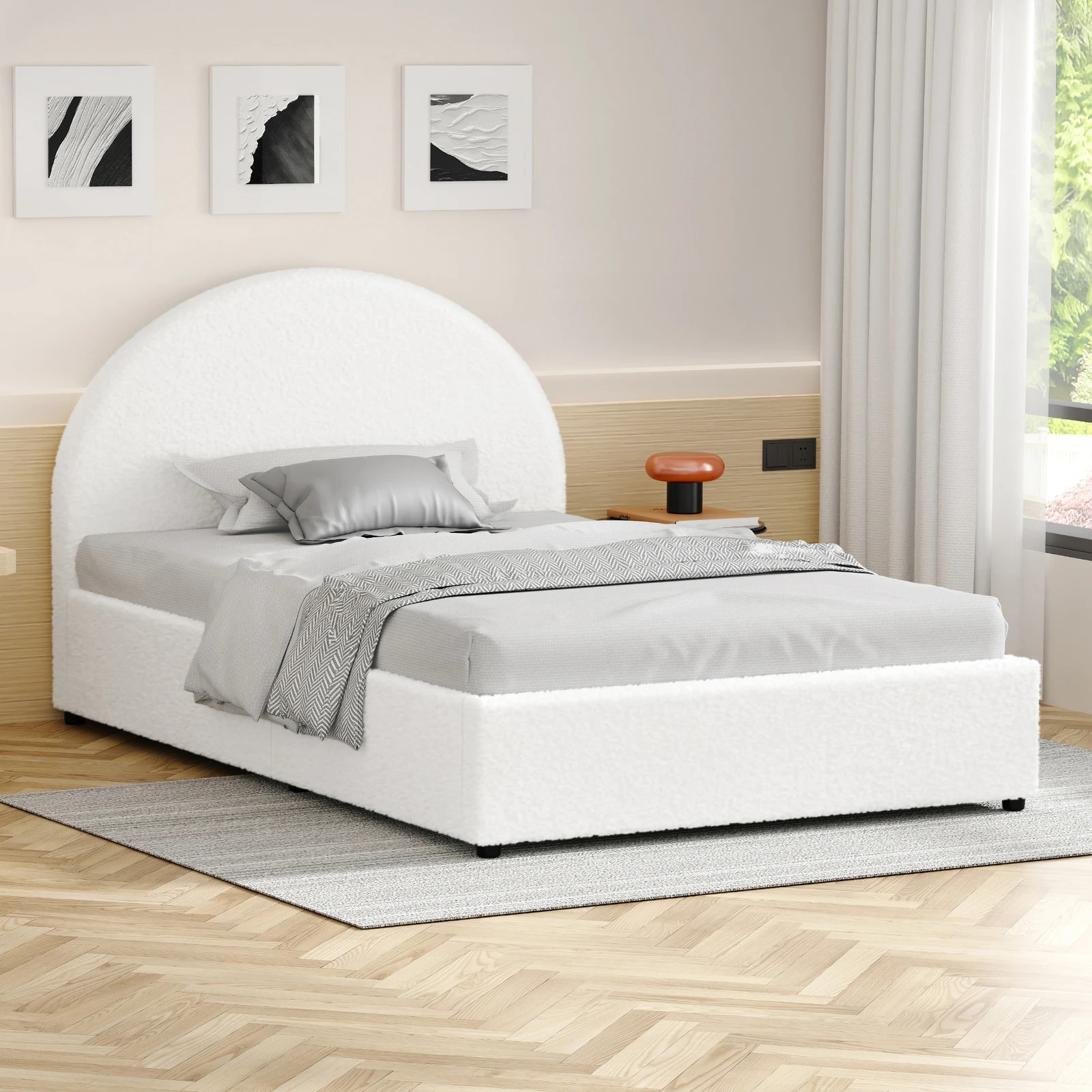 2 Alfordson Bed Frame King Single Gas Lift Base With Storage Boucle Howell - White, 2 of 10