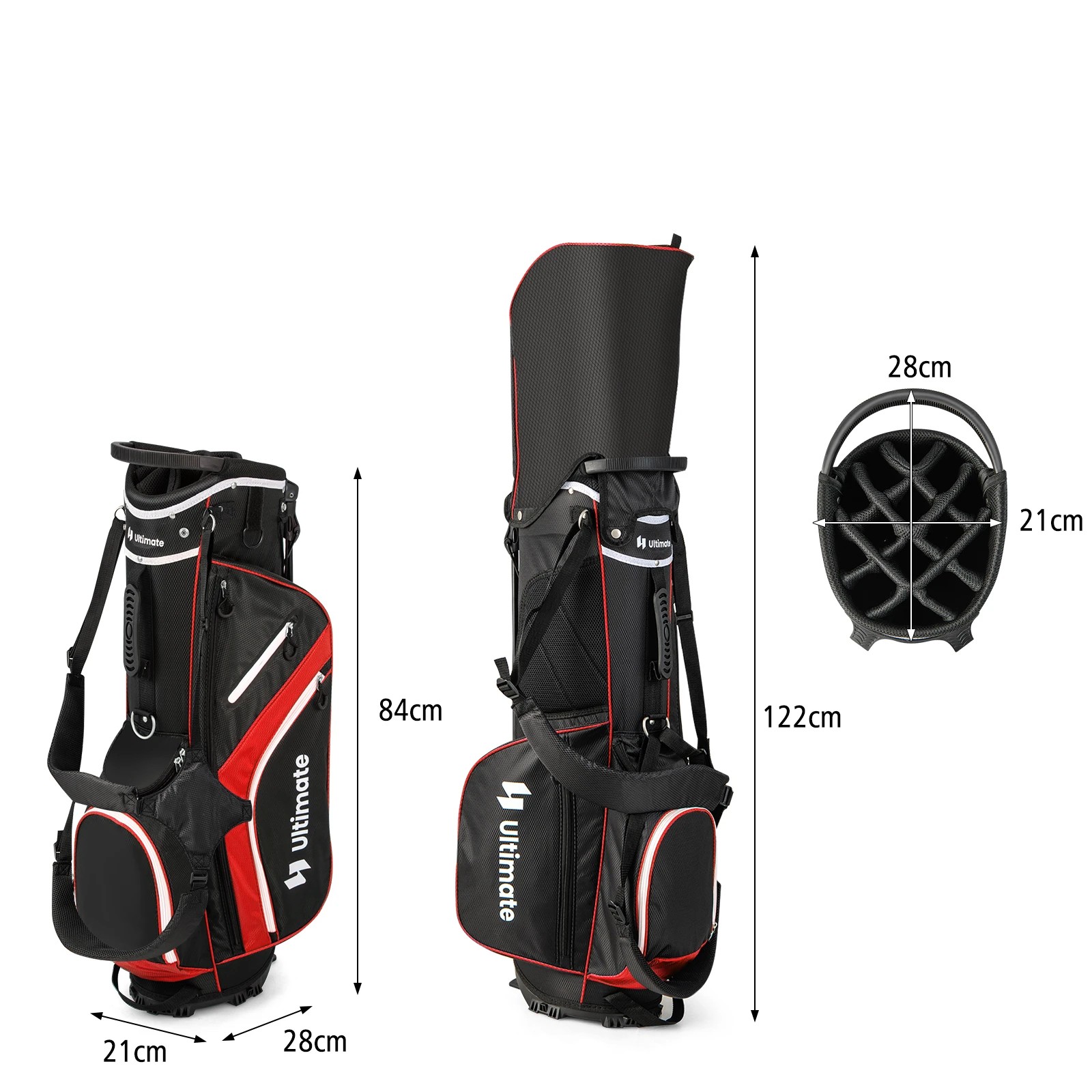 9 Costway Golf Stand Bag Portable Golf Cart Bag Travel Bag w/14 Full Length Dividers & Rain Hood, 9 of 9