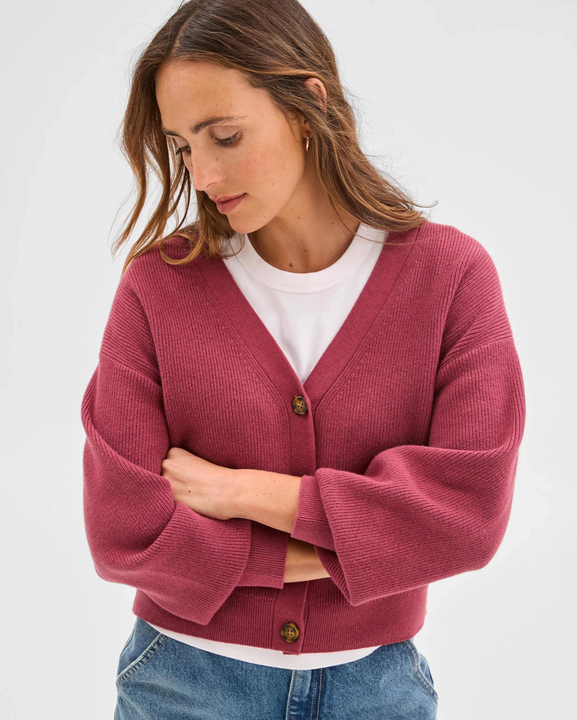 4 Target Woman Australian Cotton Blend V-Neck Rib Cardigan MULBERRY, 4 of 7