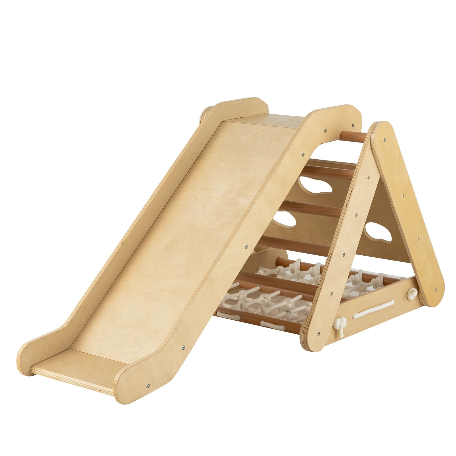 1 Costway 4in1 Climbing Frame Triangle Climber Slide Set - Natural, 1 of 3
