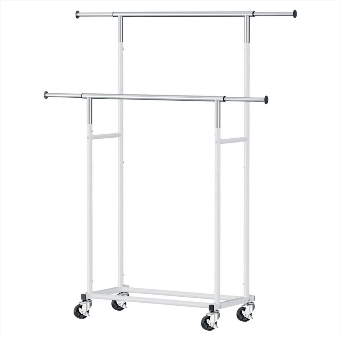 1 Artiss Clothes Rack Double Rod Airer Rail Coat Stand Adjustable Hanger Garment Rack Portable Heavy Duty Wheels - White, 1 of 7