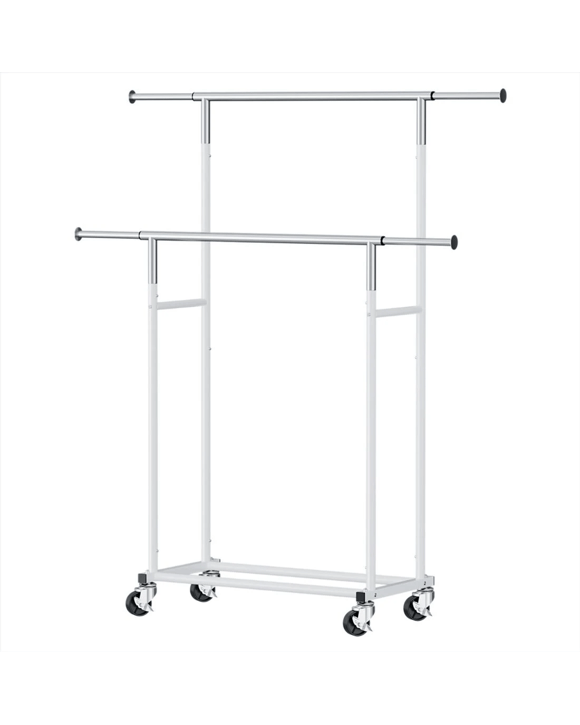 Artiss Clothes Rack Double Rod Airer Rail Coat Stand Adjustable Hanger Garment Rack Portable Heavy Duty Wheels - White