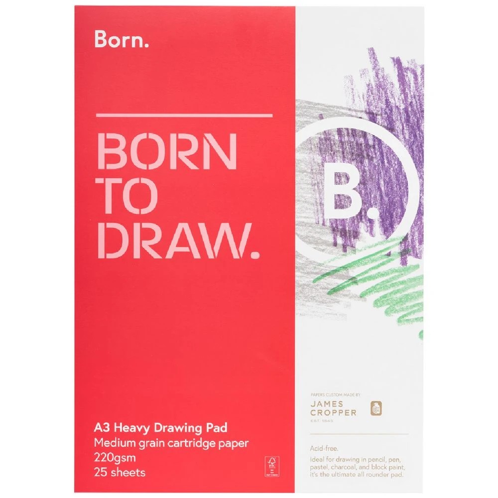 1 Born A3 Heavy Drawing Pad 220gsm 25 Sheets, 1 of 2
