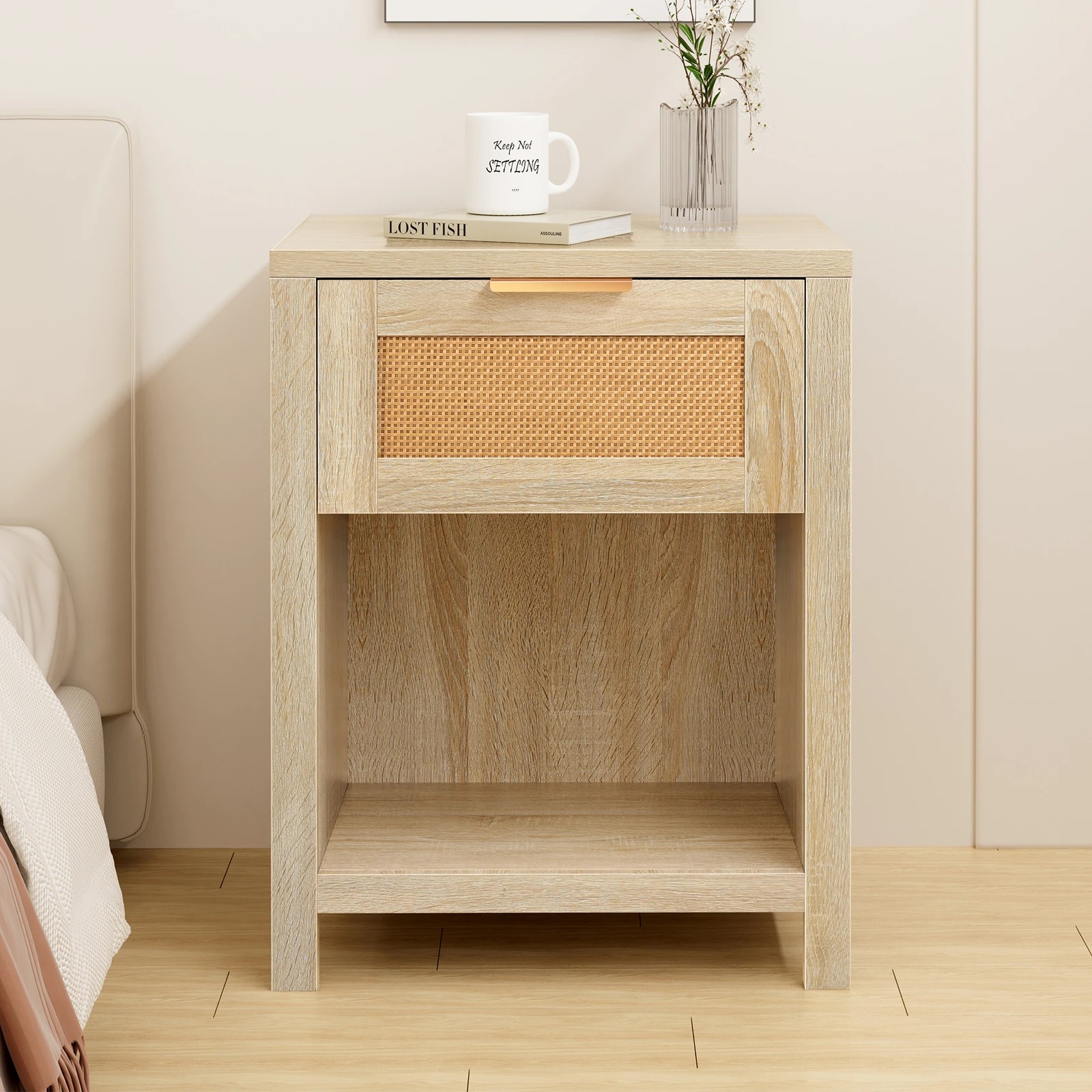 6 Alfordson 2x Bedside Table 1 Drawer Storage Shelf - Oak, 6 of 10