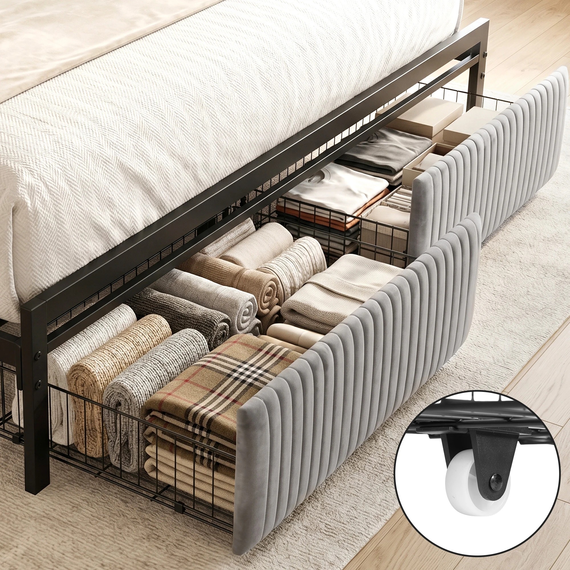 Artiss Metal Bed Frame King Size LED Charging Station 2 Drawers - Black ...