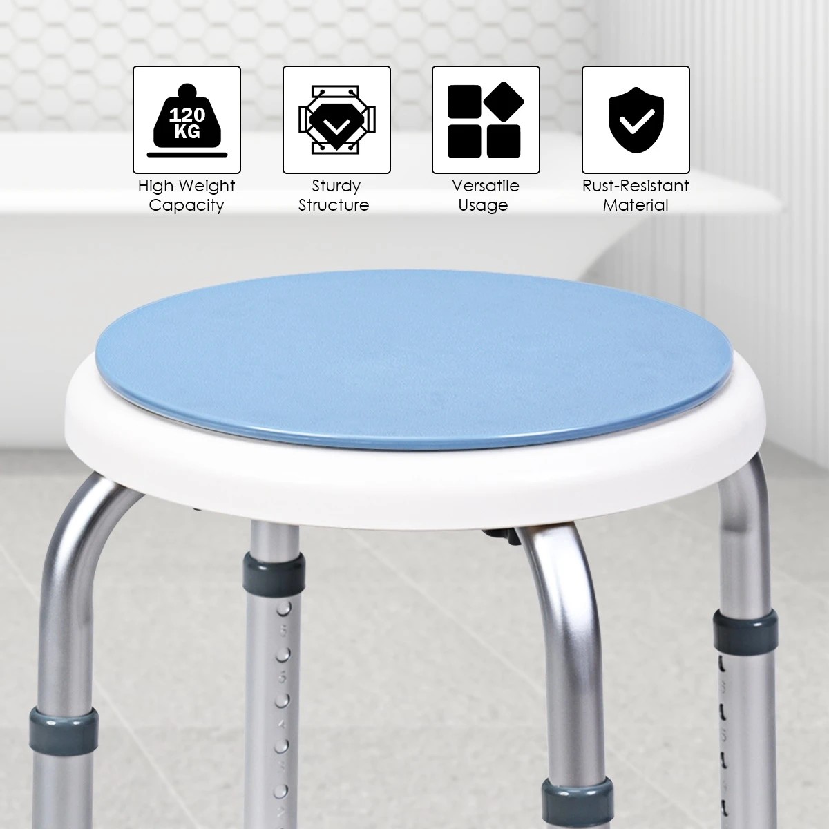 4 Costway 360° Rotating Shower Stool Aluminum Bath Chair for Senior, 4 of 9