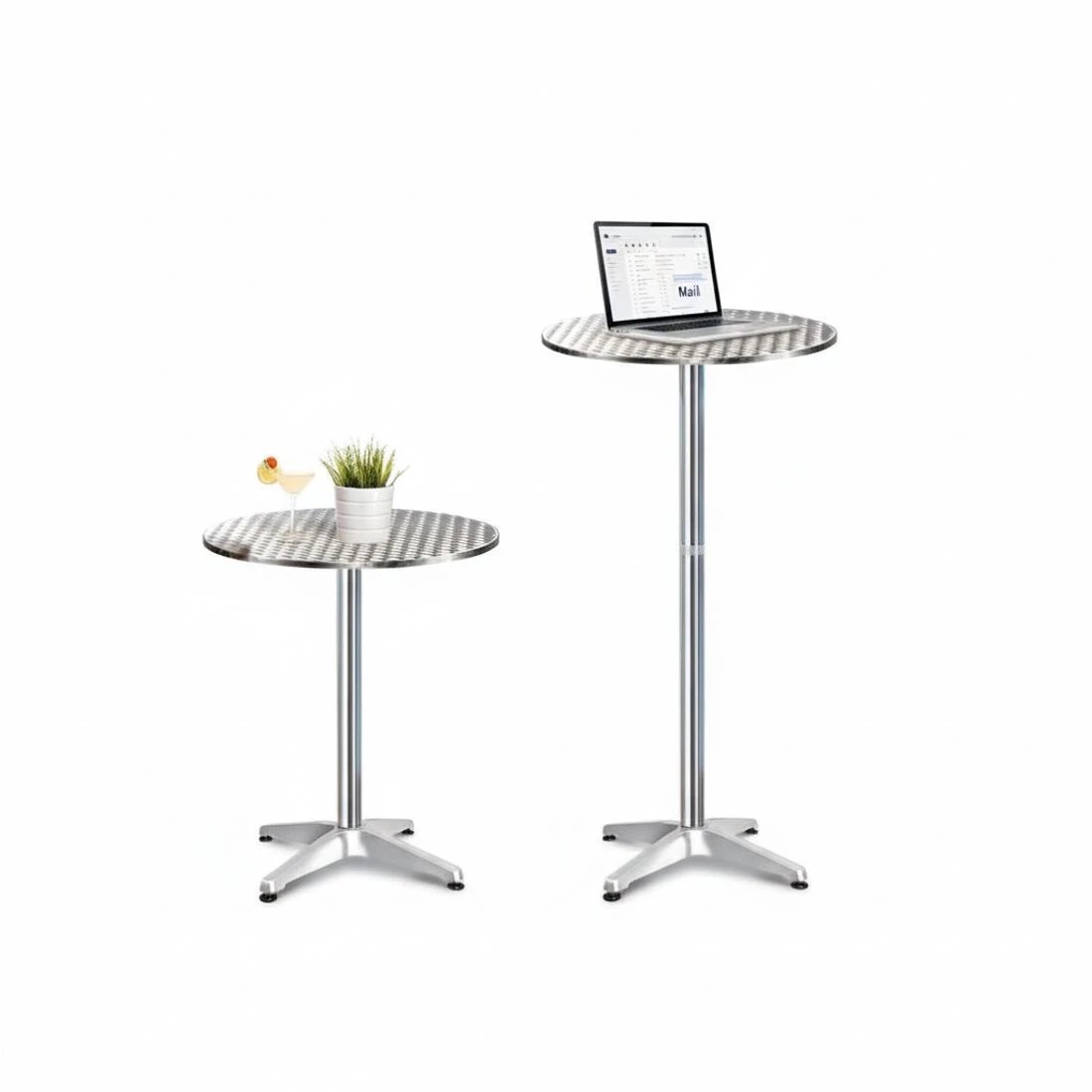 4 Gardeon 3-Piece Outdoor Bar Set Bistro Table Stools Adjustable Round - Silver, 4 of 6