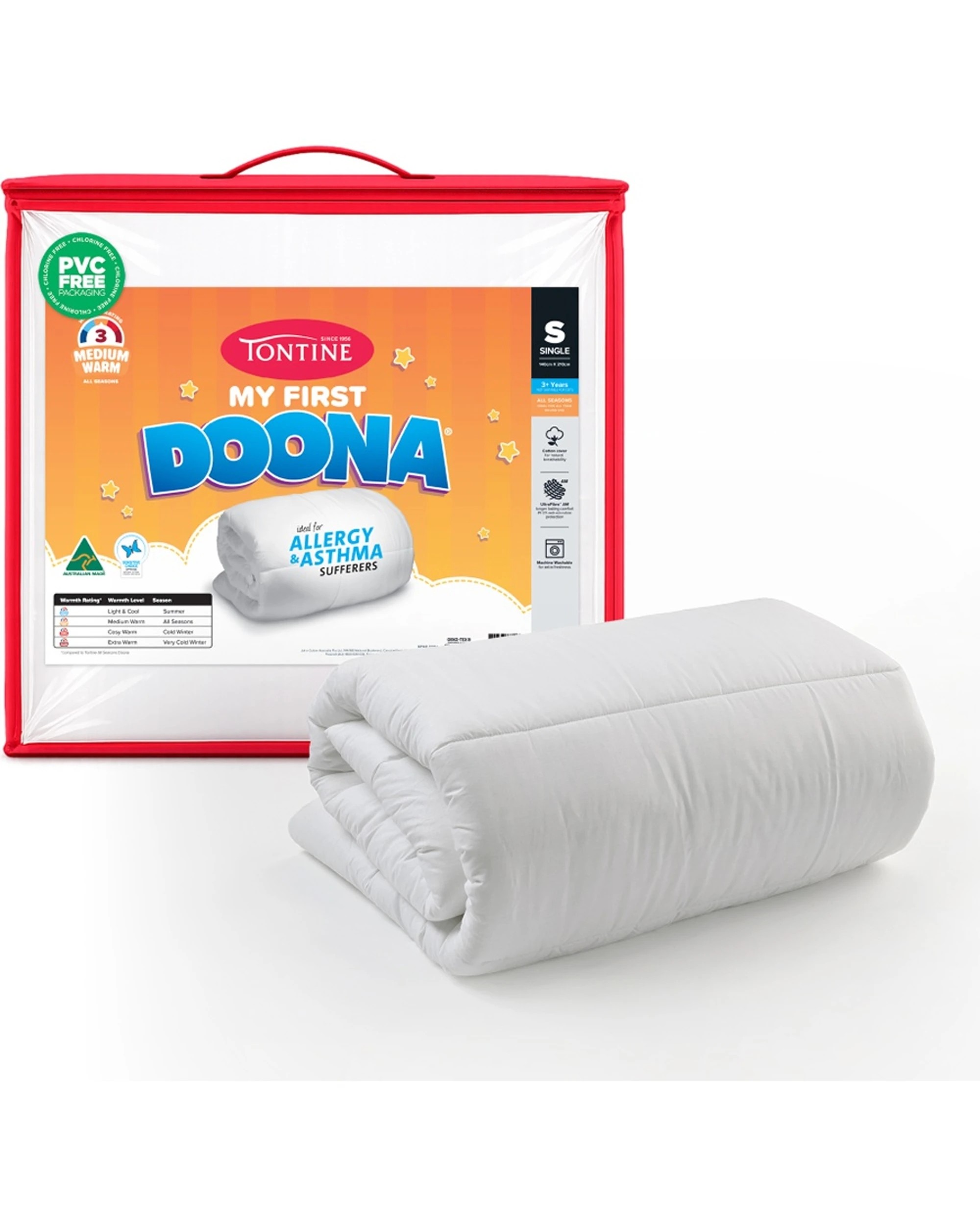 3 Tontine Kids My First Doona Cotton Cover All Season Warmth Quilt Single 3y+ - Single Bed - White, 3 of 4