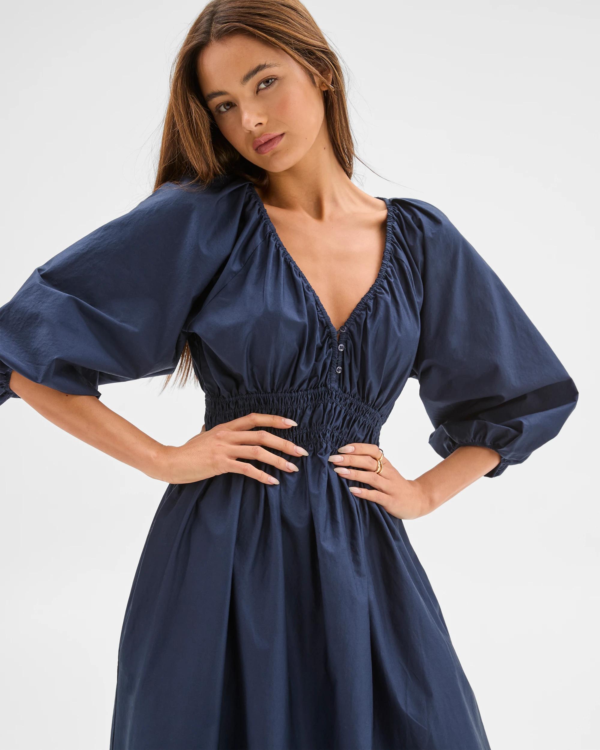 2 Lily Loves Australian Cotton V-Neck Maxi Dress INK NAVY, 2 of 7