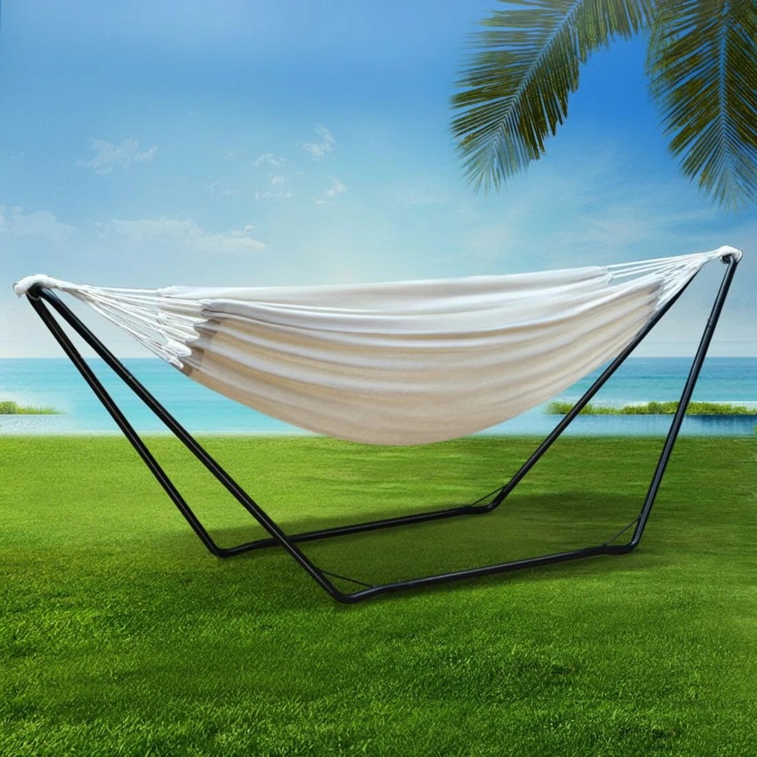 6 Gardeon Hammock Bed with Stand Outdoor Camping Hammocks Steel Frame - Beige, 6 of 6