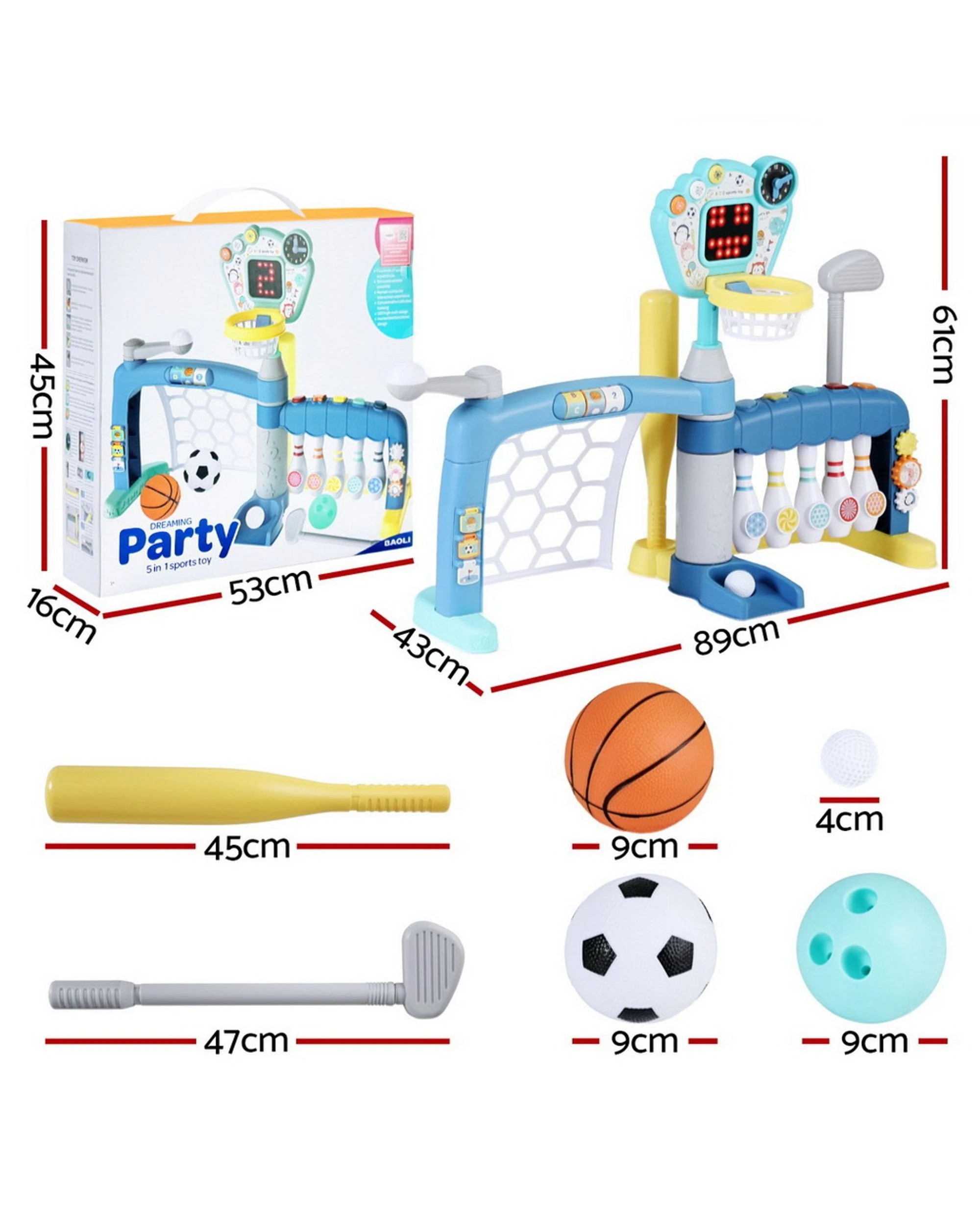 2 Keezi Kids Basketball Hoop Stand Bowling Baseball Golf Game Sports Toys Set - Multi, 2 of 4