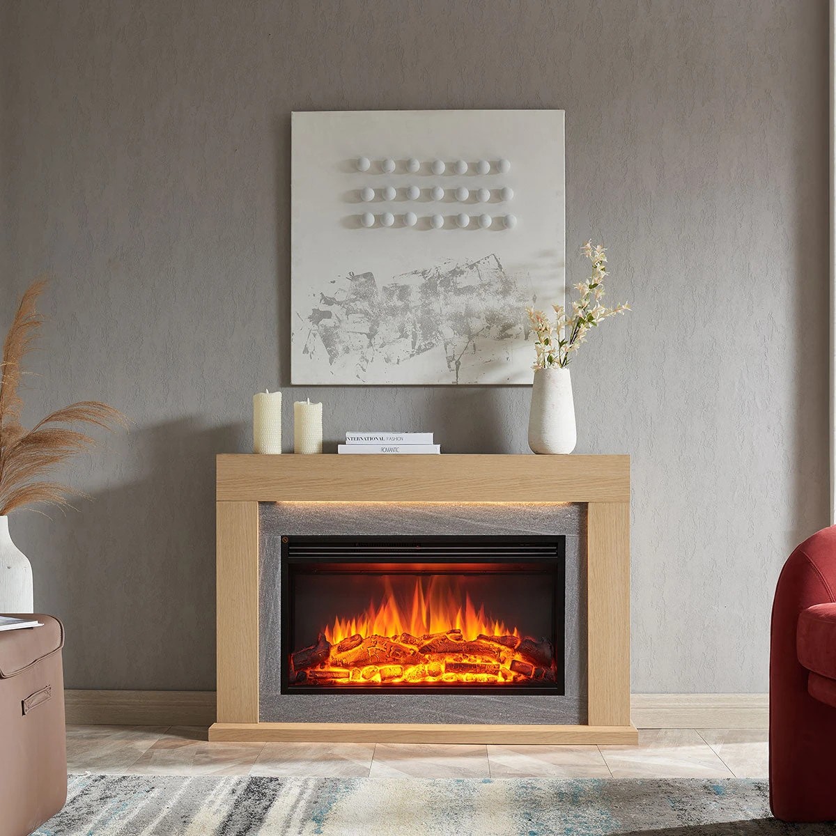 5 Moda Living Ruby Electric Fireplace Heater Natural Oak Mantel Suite - Natural, 5 of 5