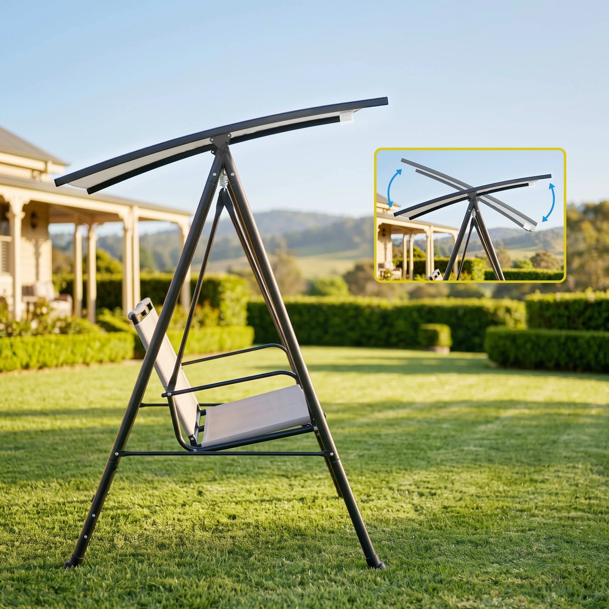 6 Gardeon Outdoor Swing Chair with Stand Adjustable Canopy 2-Seater Hanging Chair 142cmx172cm 250kg Capacity - Grey, 6 of 8