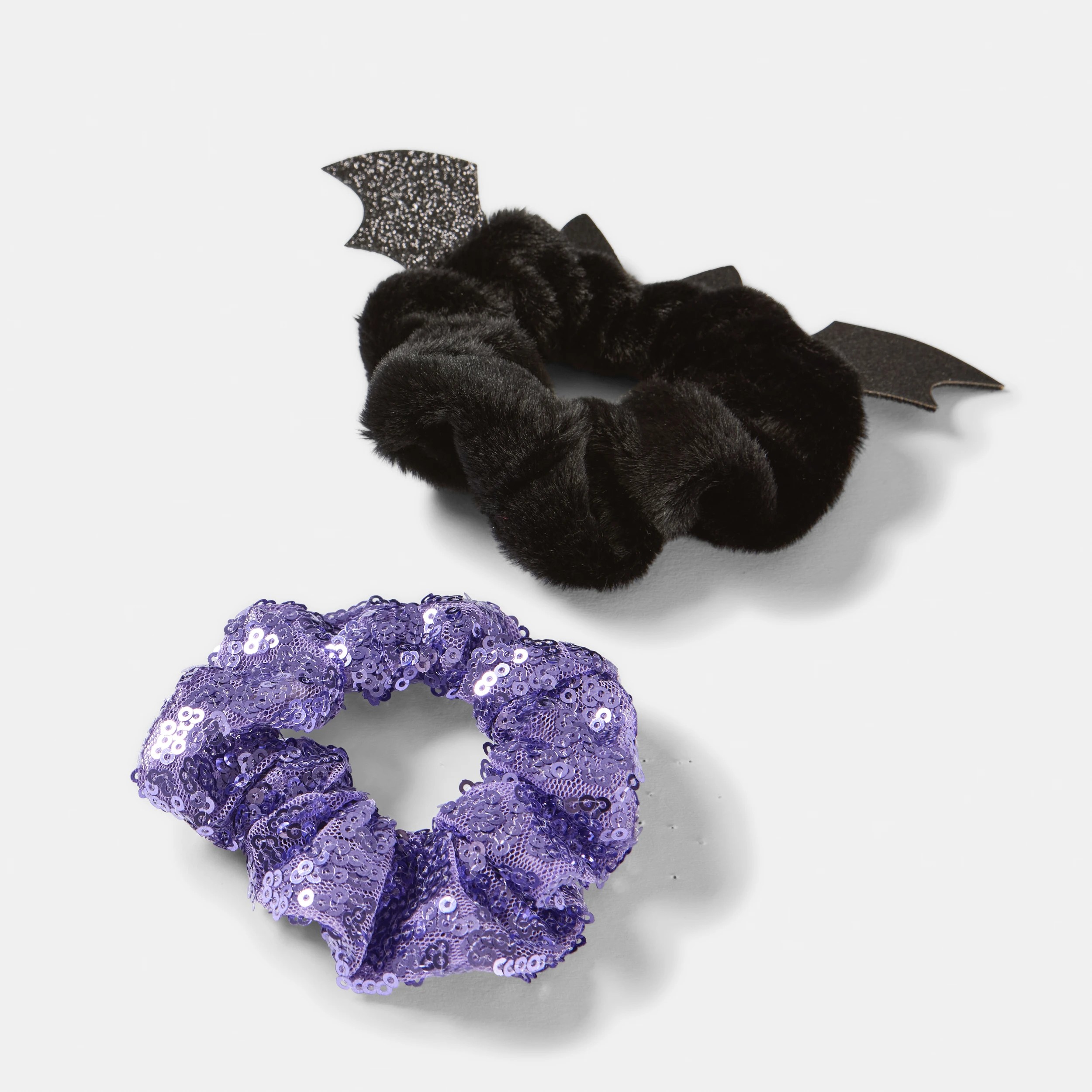 2 2 Pack Halloween Hair Scrunchies - Black and Purple, 2 of 3