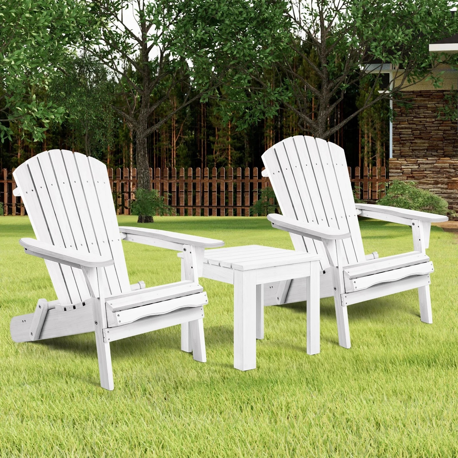 2 Alfordson Adirondack Chairs Table 3PCS Set Wooden Outdoor Furniture Beach - White, 2 of 9