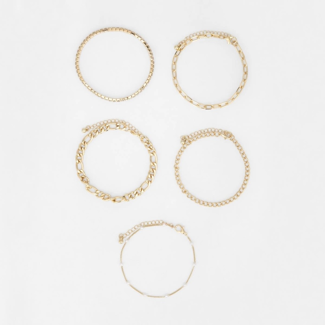1 5 Pack Chain and Diamante Bracelet - Gold Tone, 1 of 8
