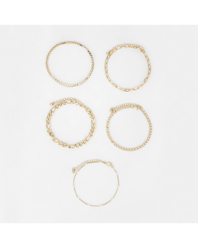 5 Pack Chain and Diamante Bracelet - Gold 