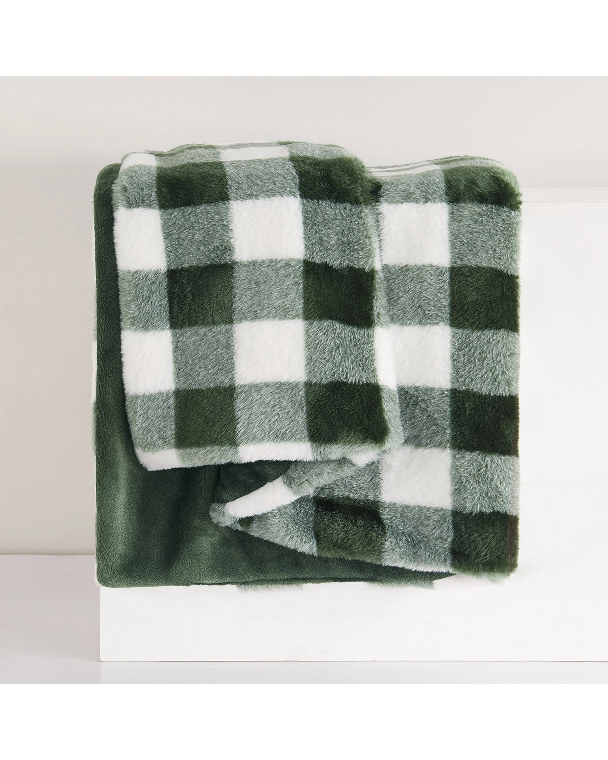 2 Dreamaker Gingham Plush Throw Blanket 130x170cm - Green, 2 of 6