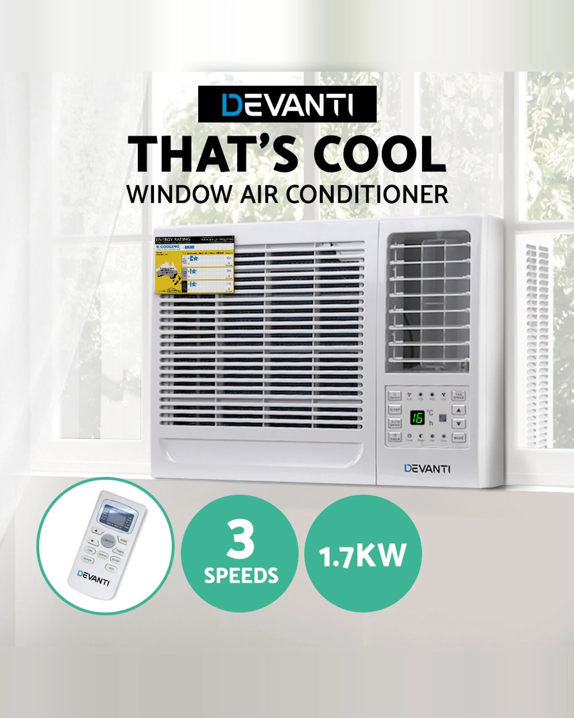 3 Devanti Window Air Conditioner 1.7kW - White, 3 of 8