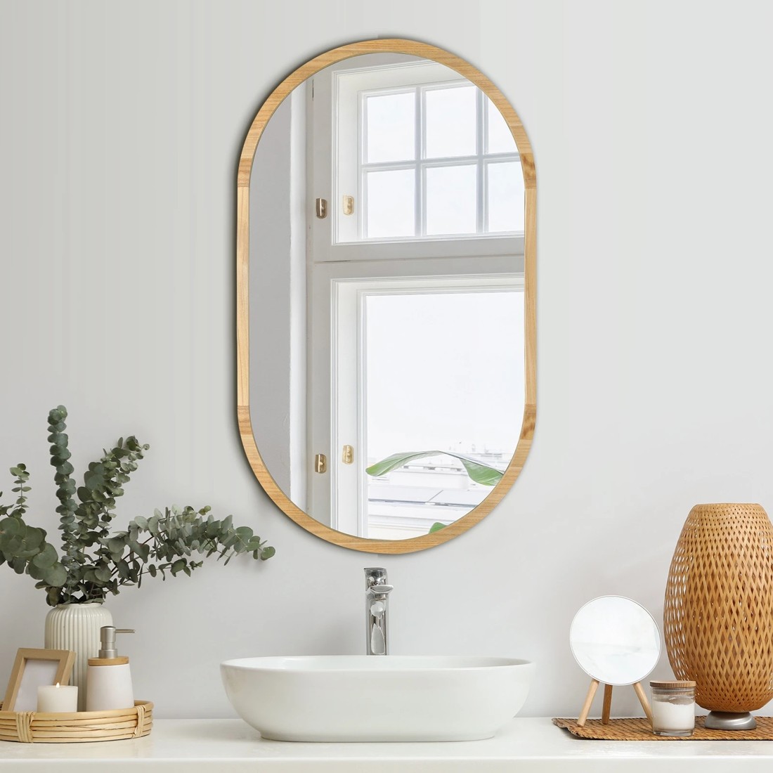 2 Oikiture Wooden Wall Mirrors Oval Makeup Mirror Home Decor 84x50cm
 - Natural, 2 of 9