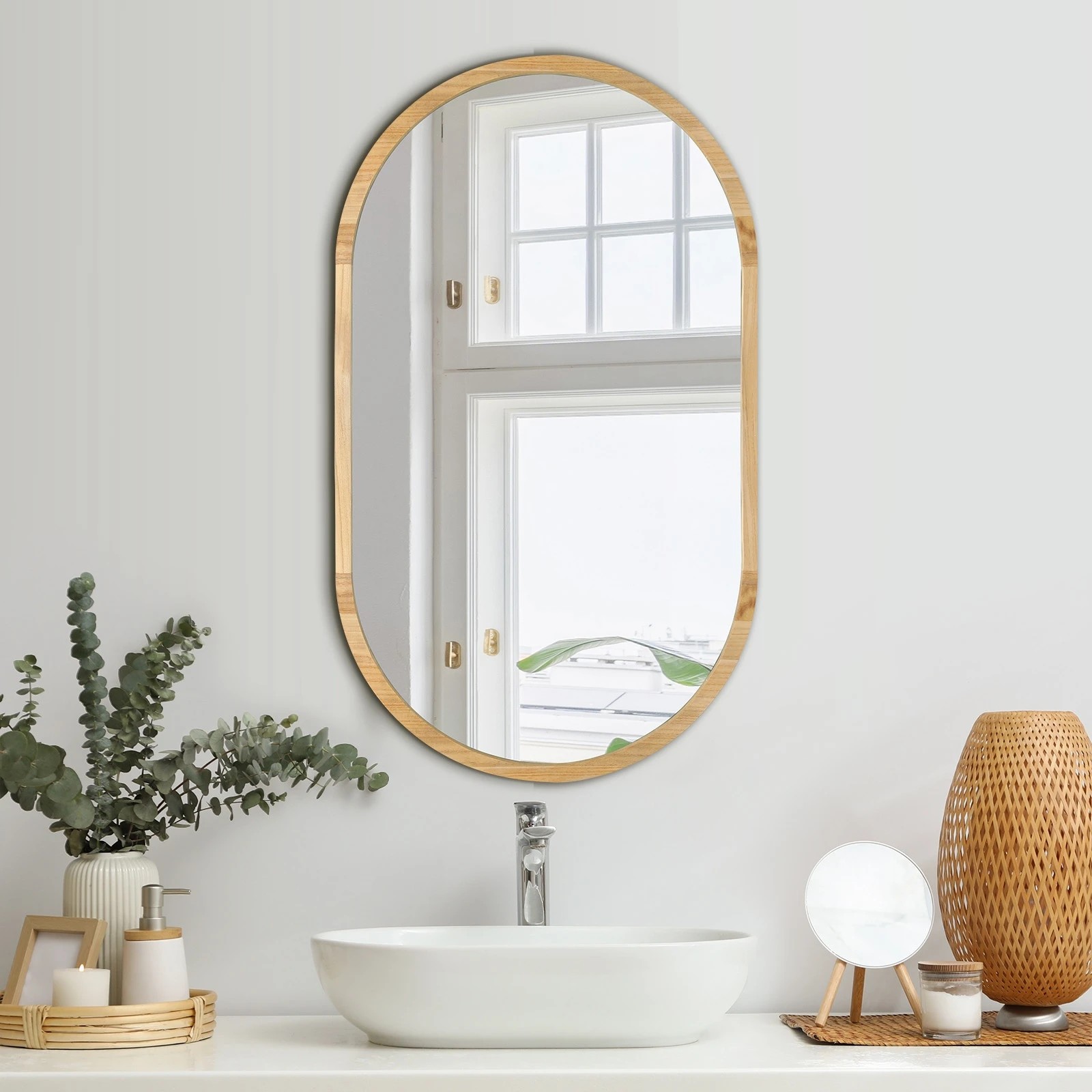 2 Oikiture Wooden Wall Mirrors Oval Makeup Mirror Home Decor 84x50cm
 - Natural, 2 of 9
