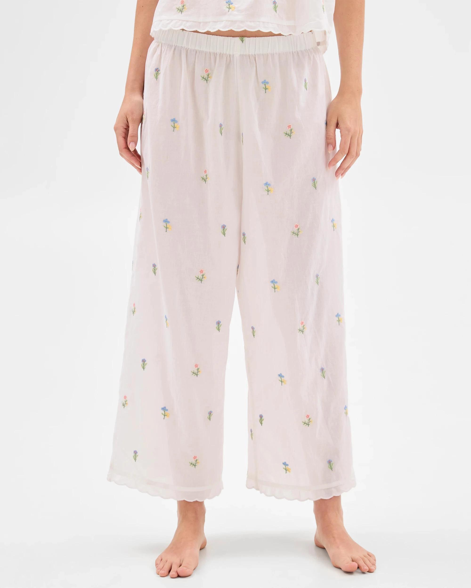 4 Target Woman Womens Australian Cotton Embroidered Cami Long Pyjama Set WHITE, 4 of 7