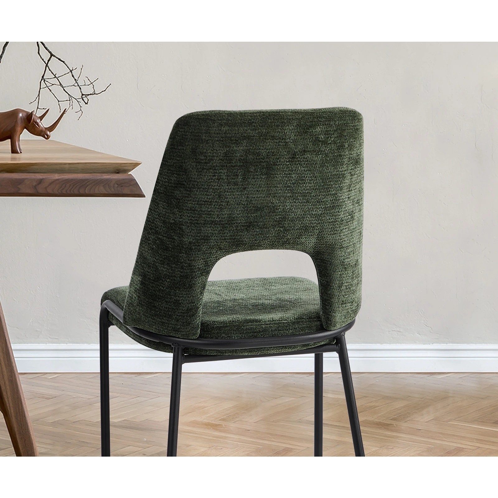 5 Oikiture 4x Dining Chairs Chenille Fabric Kitchen Side Chair - Green, 5 of 9
