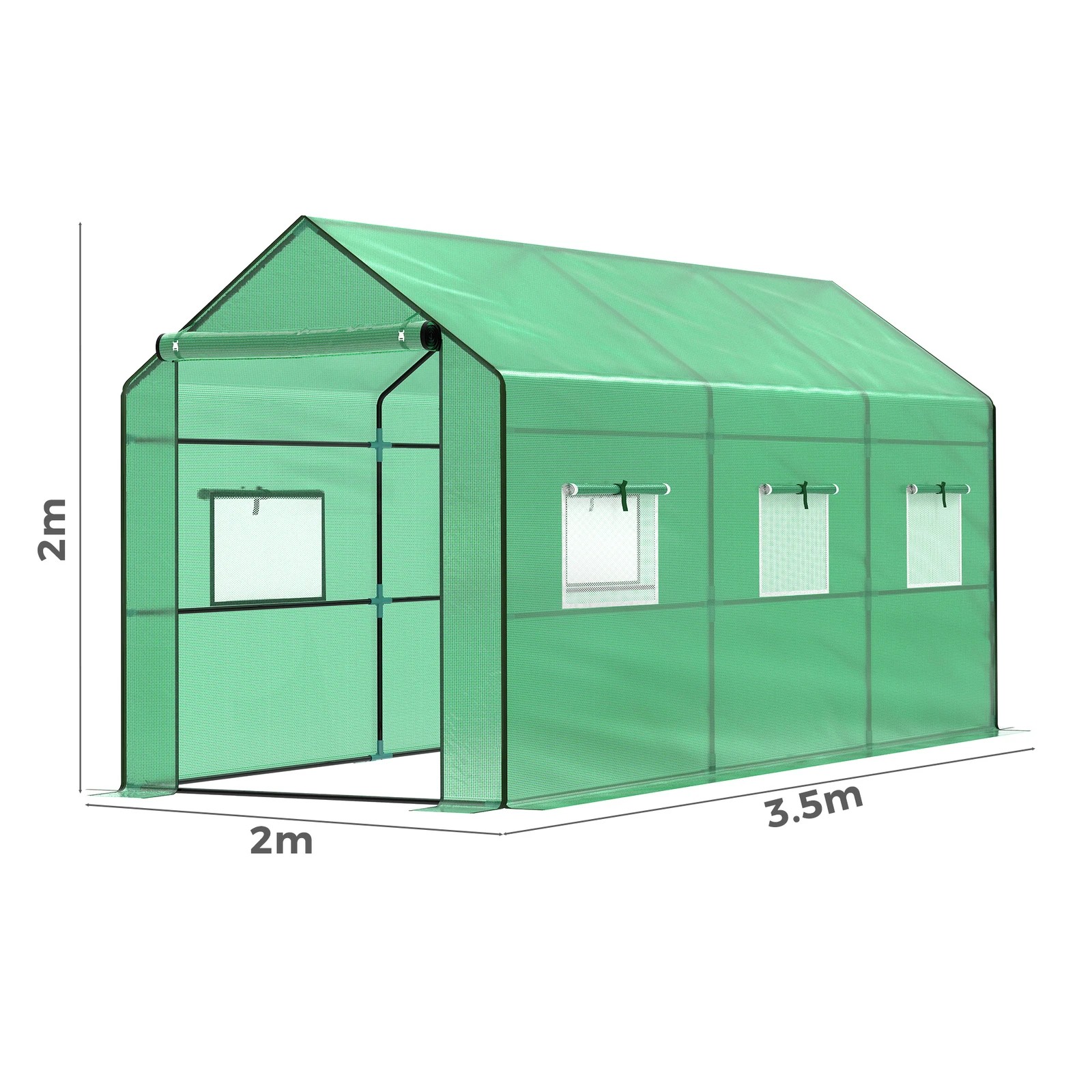 3 Alfordson Greenhouse Gabled Shed Green House 3.5x2x2M - Green, 3 of 6