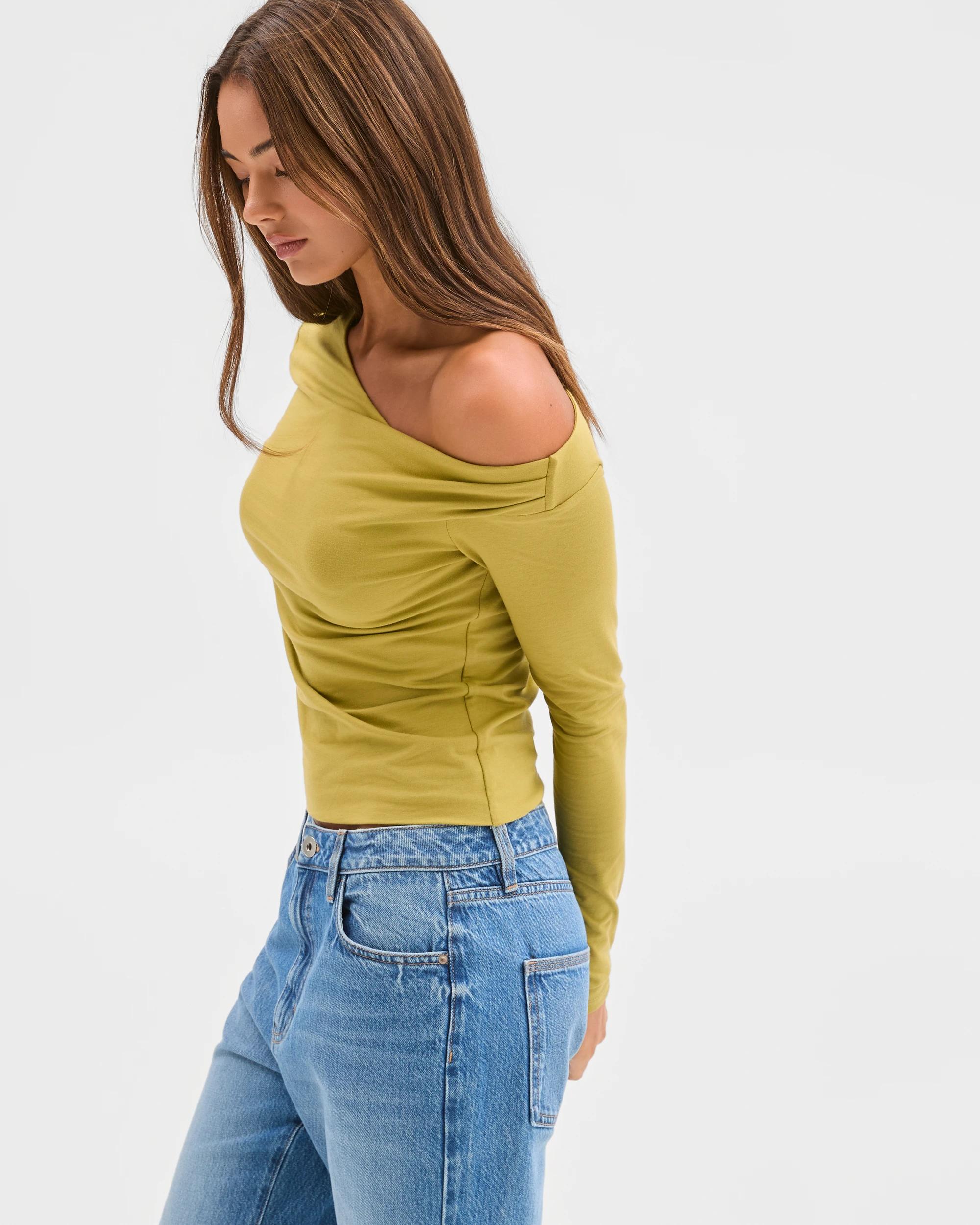 4 Lily Loves Australian Cotton Off Shoulder Long Sleeve Top MARTINI GREEN, 4 of 7