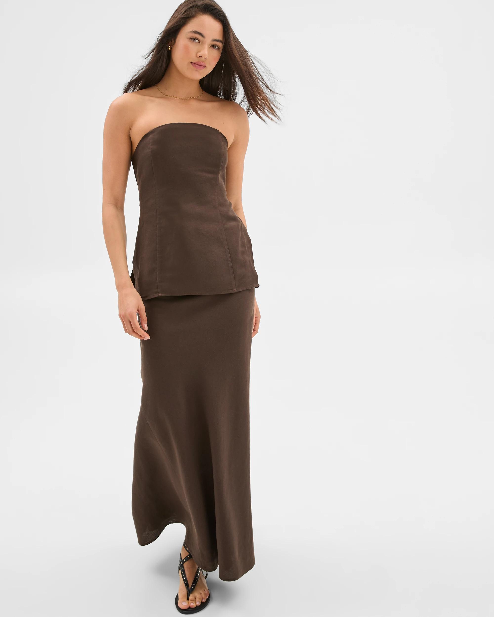 2 European Linen Blend Maxi Skirt - Lily Loves DEEP BROWN, 2 of 6