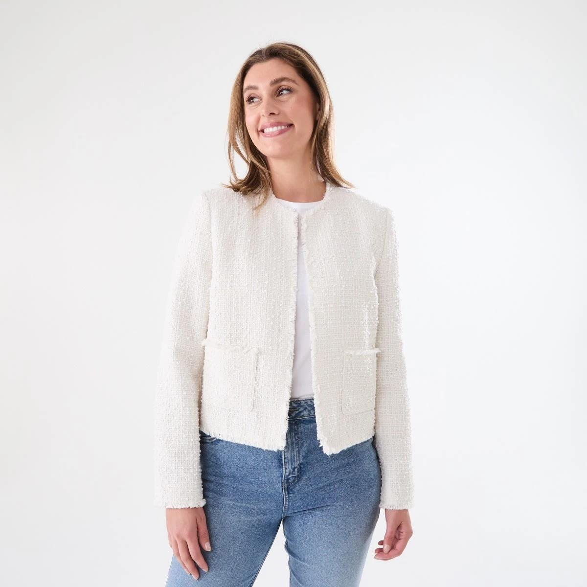 1 Fringed Boucle Jacket SNOW WHITE, 1 of 6