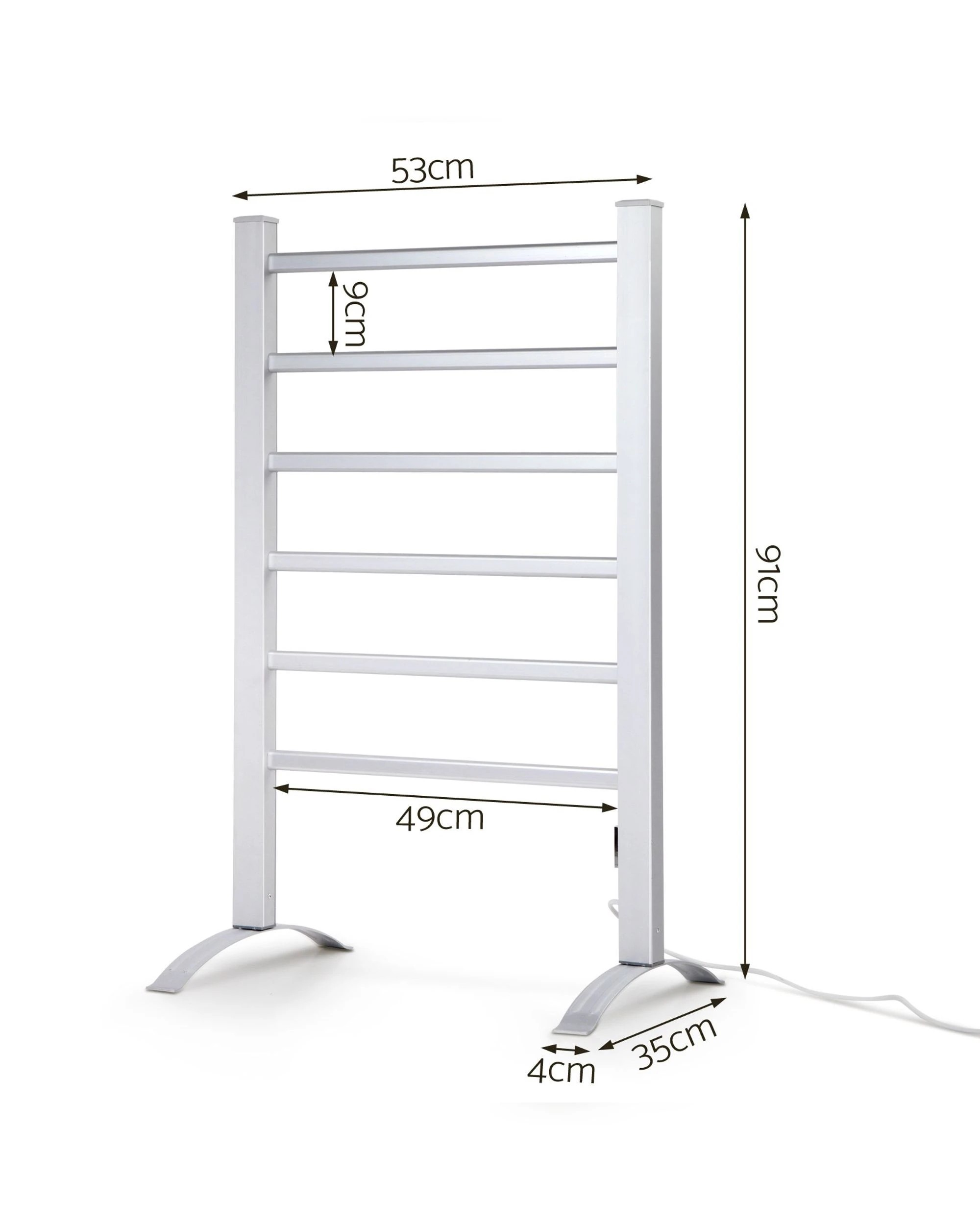2 Devanti Electric Heated Towel Rail 6 Bar Freestanding Timer Aluminium Rack Quick Warm Drying Bathroom Portable Safe, 2 of 8