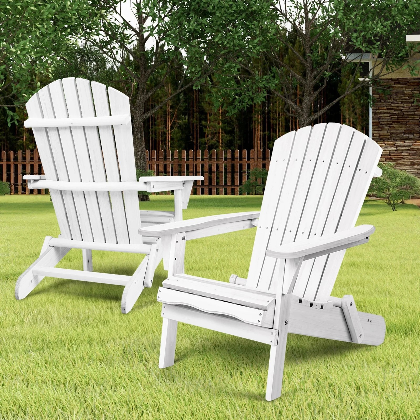 6 Alfordson 2x Outdoor Chairs Wooden Adirondack Patio Furniture Beach Garden - White, 6 of 9