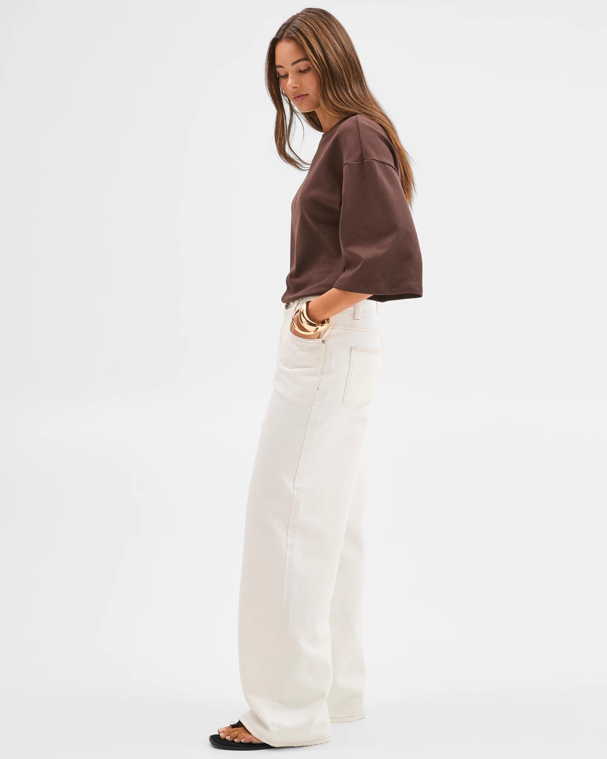 6 Lily Loves Denim Mid Rise Wide Leg Jeans ECRU, 6 of 7